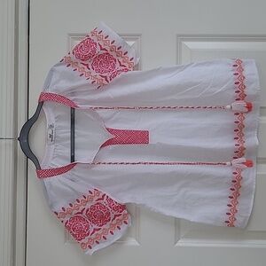 Vineyard Vines White, Pink, and Orange Medallion Embroidered Top - Size XS